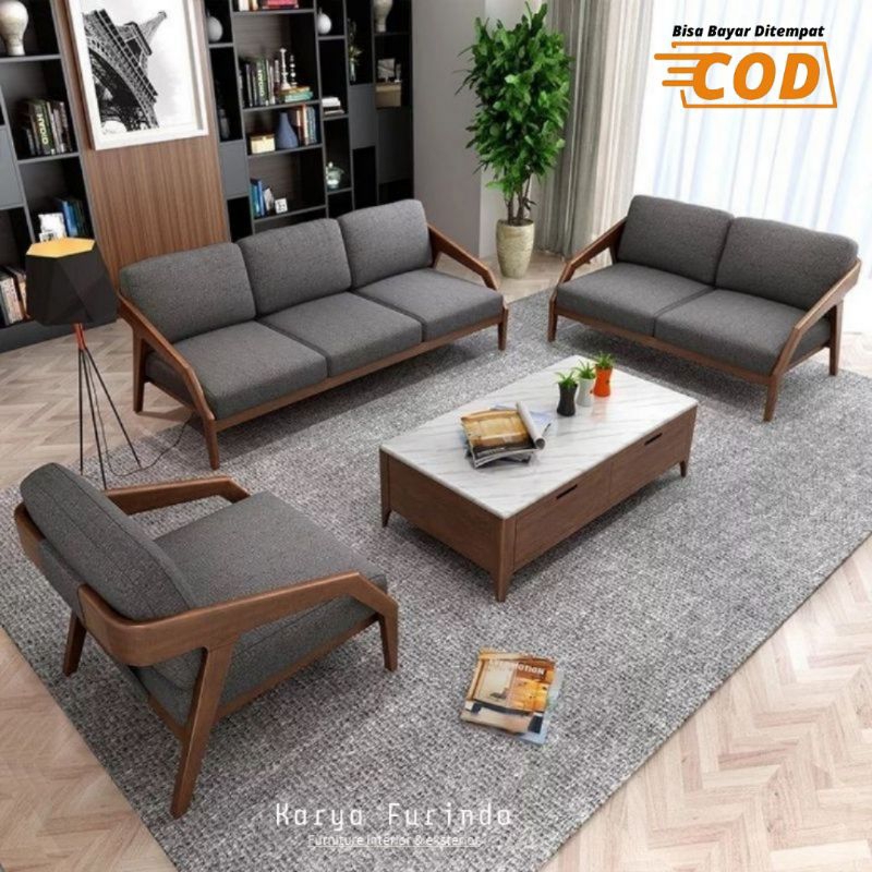 Kursi Tamu Kayu Jati - Kursi Sofa Minimalis Jati - Kursi Tamu Minimalis Bantalan Jati