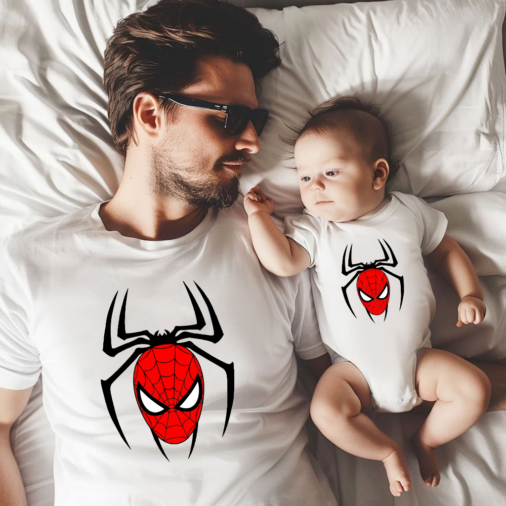 Kaos Couple Ayah dan Anak Laki Laki Gambar Spiderman, Kaos Couple Spiderman, Kaos Spiderman Ayah dan
