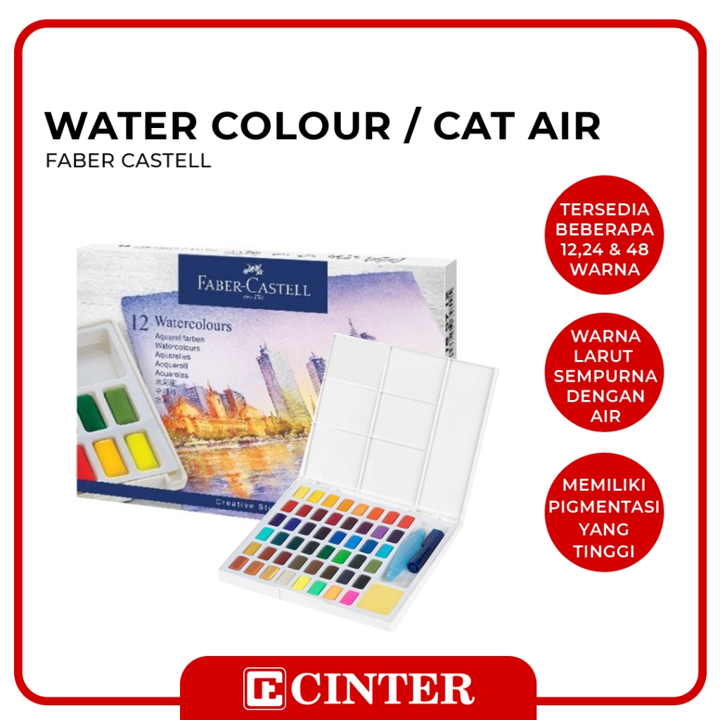 

FABER CASTELL - WATER COLOUR / PERLENGKAPAN MENGGAMBAR / CAT AIR SOLID WARNA 12,24, DAN 48