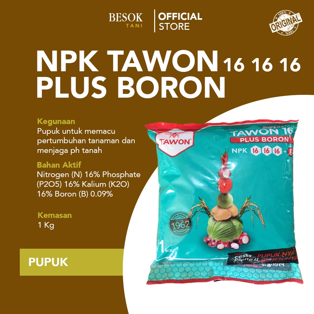 PUPUK NPK TAWON 16 16 16 PLUS BORON 1 KG | Pupuk Kemasan Pabrik | Kertopaten Kencana