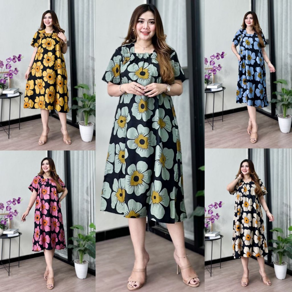 Daster Rayon Fuji Jumbo Ld 110 Kekinian Busui Karet Depan Lengan Pendek Motif Inem