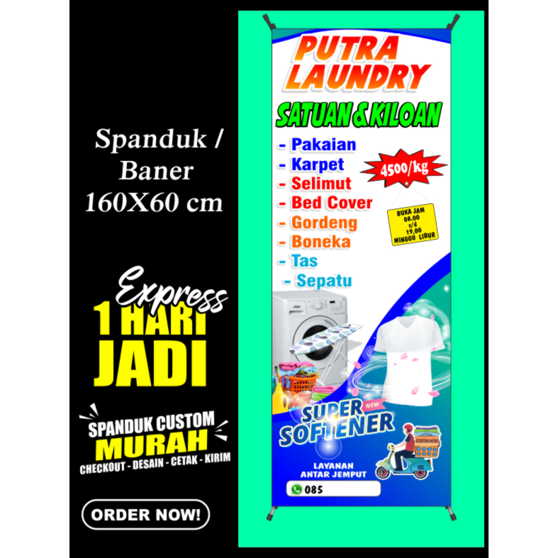 Banner LAUNDRY, Spanduk LAUNDRY 160X60cm, COD. Banner AJA