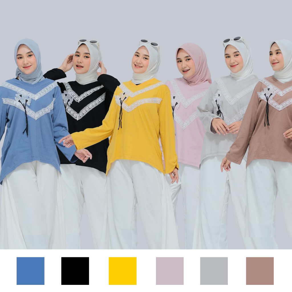 Numiaa atasan Top Kaos oversized LALIKA variasi Renda by Numiaa Fashion | kaos wanita muslim