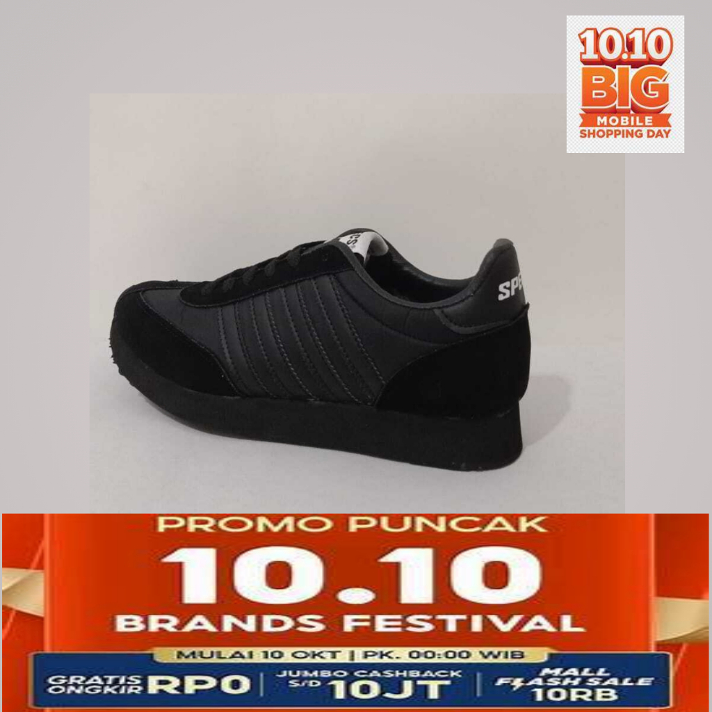 specs104 sepatu sekolah hitam polos pria bahan kanvas unisex 36-43 anti air