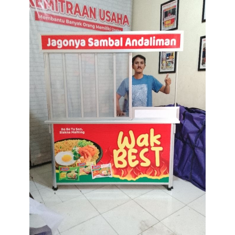 Booth portable Meja Lipat Warmindo Kekinian Ukuran 1,5 Meter Bahan Aluminium