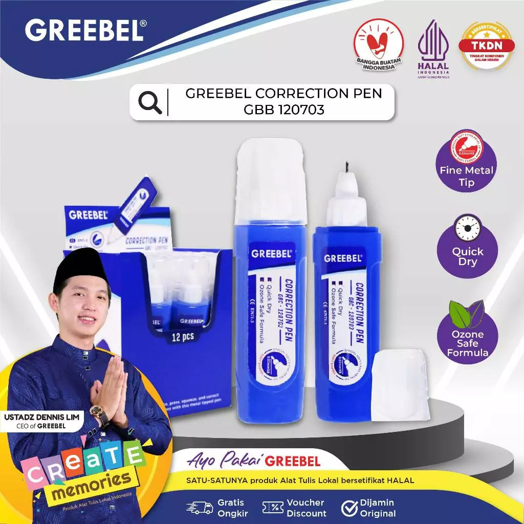 

GREEBEL Correction Pen / GBC 120703 (1PCS) / Penghapus Pulpen Cair / Tipe x / Tip X Cepat Kering