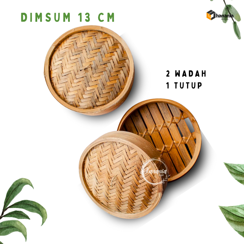 Klakat bambu dimsum 13 cm (2 wadah 1 tutup) Wadah dimsum kukusan dimsum bambu