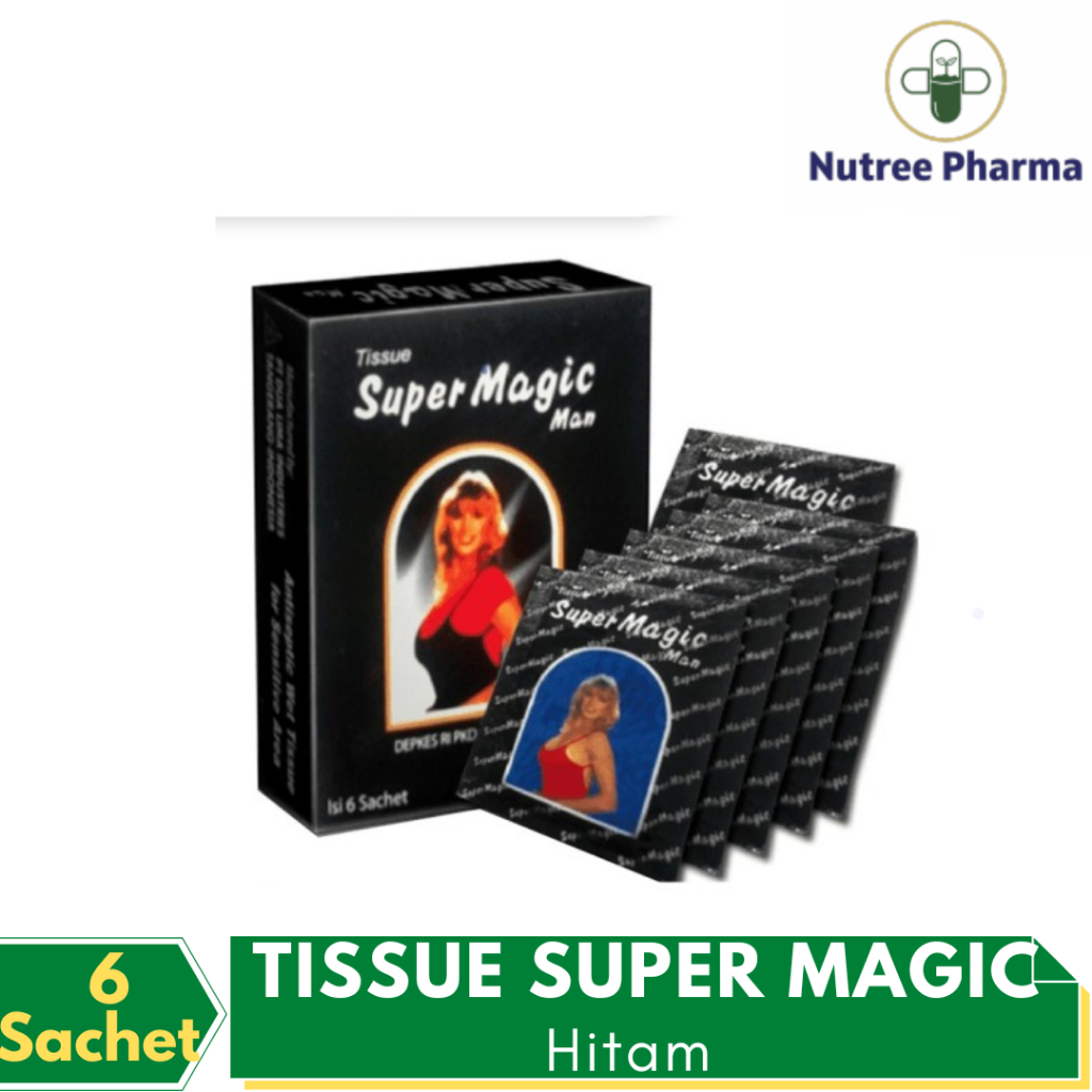 Tissue Super Magic Hitam Man Isi 6 Sachet / Tissue Magic Super Man Hitam 1 Box Isi 6 / Tissu Super M