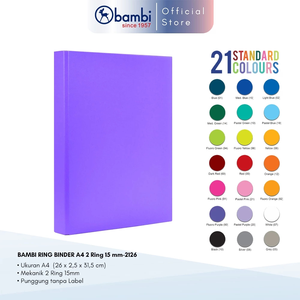 

Bambi Ring Binder A4 2 Ring All Color SMALL SIZE 15 mm