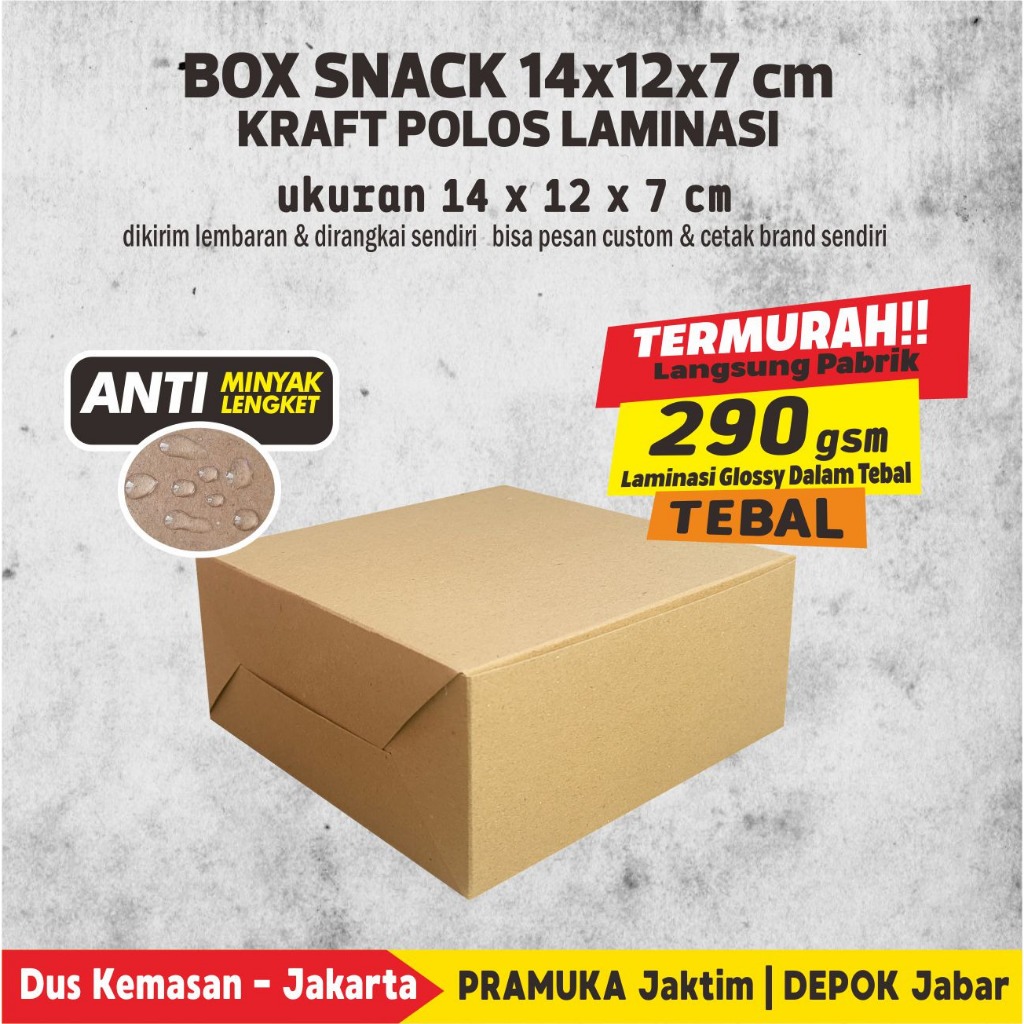 SNACK BOX 14X12X7 KRAFT POLOS LAMINASI