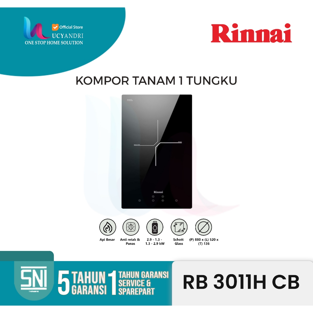 kompor tanam listrik induksi 1 tungku RINNAI RB 3011 HCB Rinai ORI