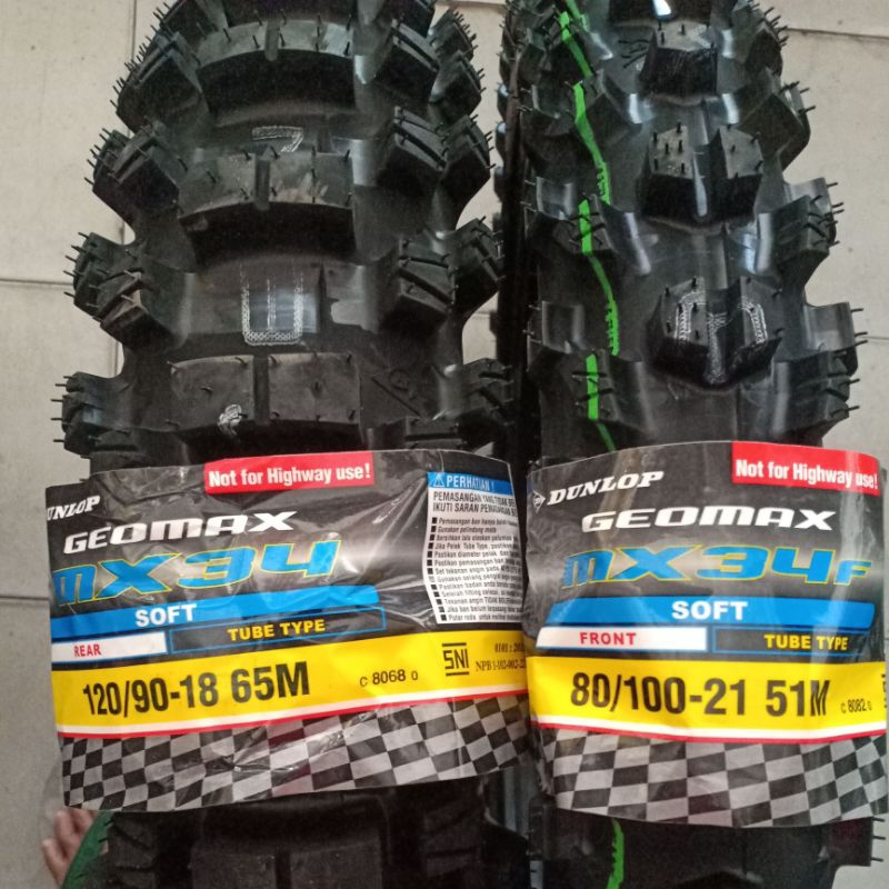 ban trail dunlop geomax mx34 ring 18/21 sepasang depan dan belakang ukuran 120-90/18 dan 80-100/21