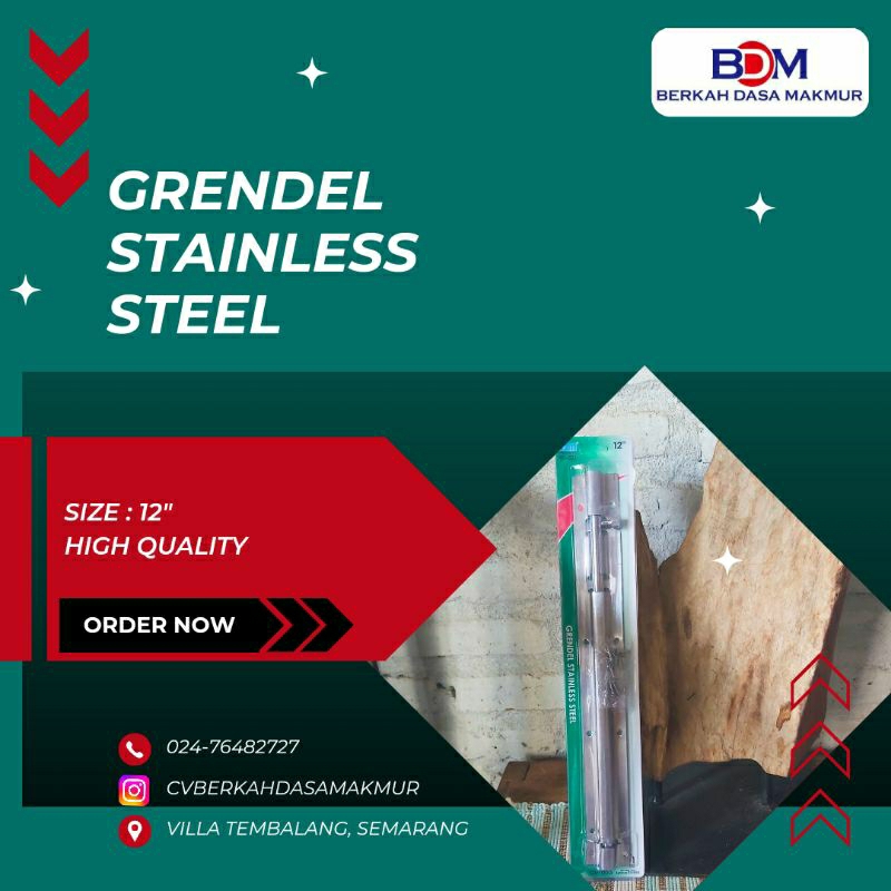 GRENDEL PINTU STAINLESS STEEL  IGM 12 INCH