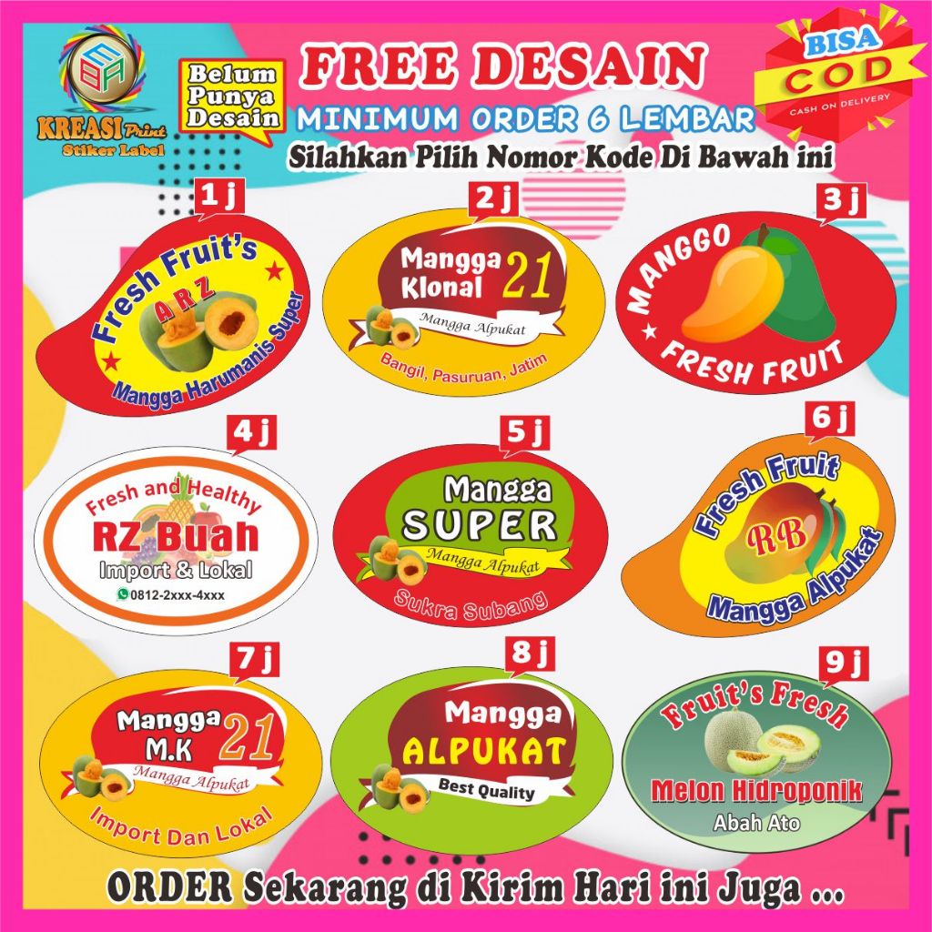 

Sticker Label Buah Custom Ukuran (2,4cm x 1,6cm) isi 210pcs model Bulat/Oval