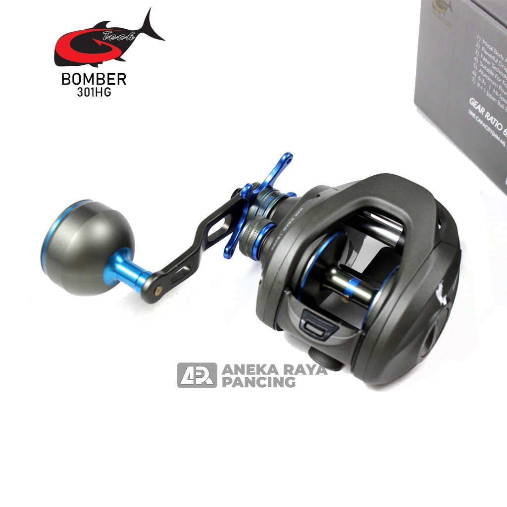 REEL G-TECH BOMBER 301HG | REEL OH | Handle Kiri  | REEL OVER HEAD TERBAIK | Ril Jigging Berkualitas