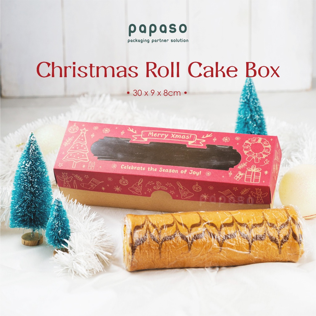 

Kotak Natal / Box Christmas / Roll Cake Box RED Window 30x9x8cm