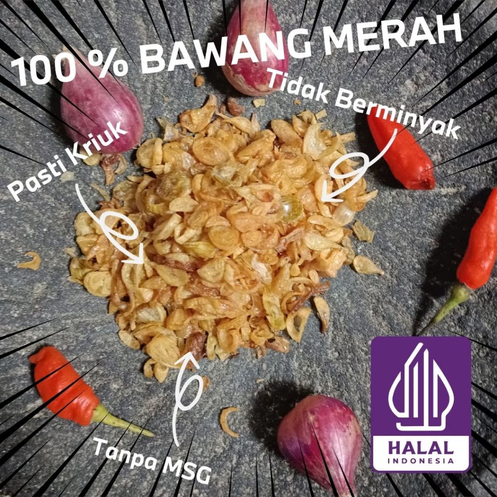 

Bawang Goreng / Bawang Goreng Toewel / Bawang Goreng Tuwel / Bawang Goreng Merah / Bawang Goreng Kriuk 150 Gram 100% Bawang Merah Asli Tanpa Campuran Tepung