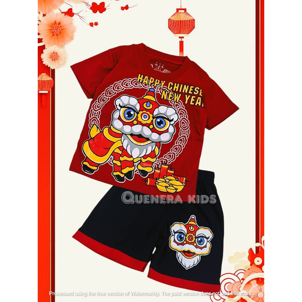 Pakaian Anak Hari Raya Cina Model Hanfu Lengan Pendek Usia 0-10 Tahun  Gong Xi Fa Cai Bahan Katun