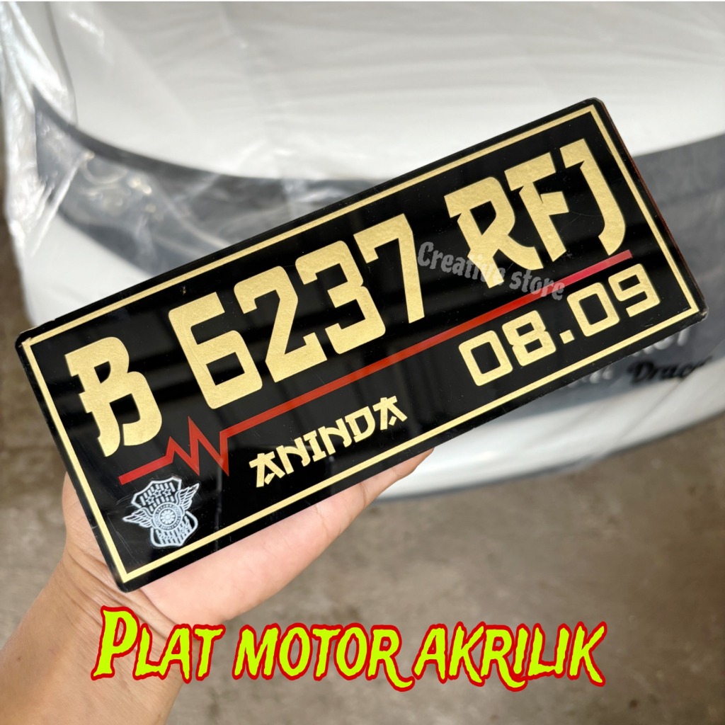 Plat nomor akrilik motor timbul custom variasi free nama ukuran kecil