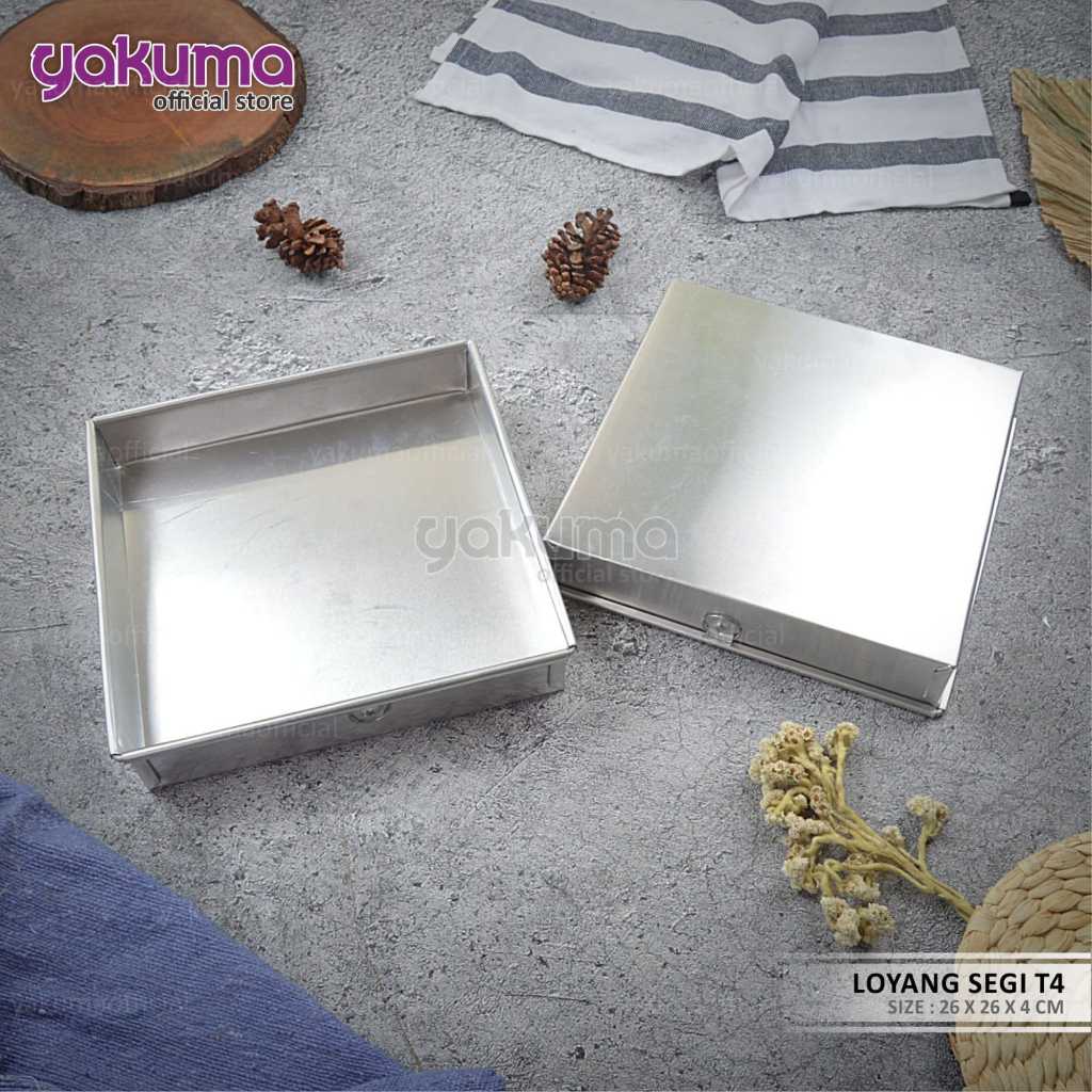 Loyang Segi Tebal Alumunium 26 x 26 x 4 cm Bolu Gulung Loyang Kotak
