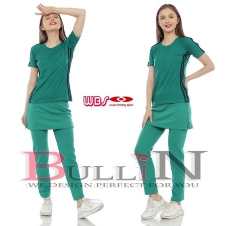 Setelan Senam List Wanita Standar | Set Celana Rok dan Baju Pendek