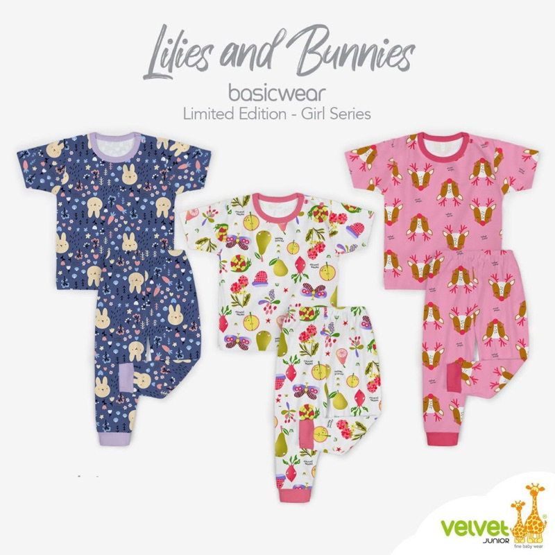 VELVET JUNIOR MOTIF ANAK PEREMPUAN LENGAN PENDEK CELANA PANJANG