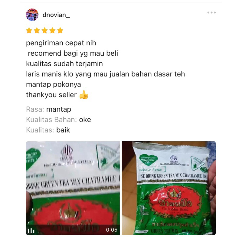 

MAR GREEN TEA ORINAL THAI TEA TEH CHATRAMUE 200GR HALAL BPOM