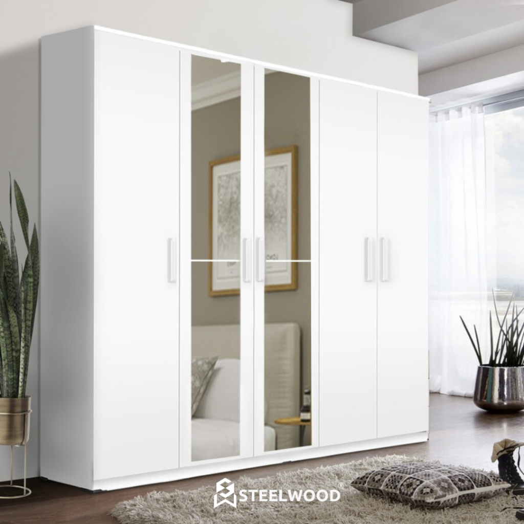 STEELWOOD ||  LEMARI CERMIN PAKAIAN/LEMARI PAKAIAN BESAR LUAS/LEMARI KAYU/LEMARI GANTUNG