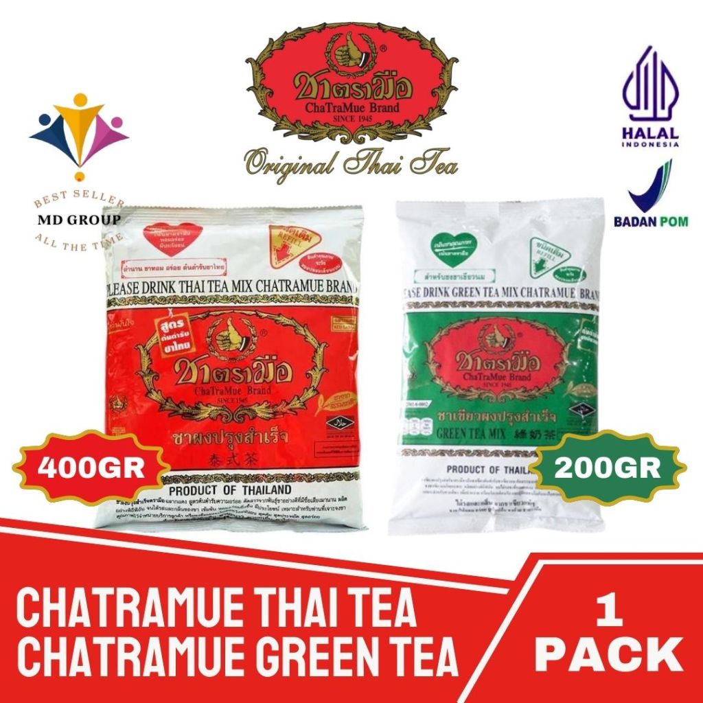 

CHATRAMUE THAI TEA 400GR DAN GREEN TEA 200GR - TERSEDIA HALAL INDONESIA DAN HALAL THAILAND