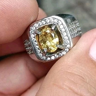 batu tourmaline canary 1.29 crat ring perak memo MRI top kristal HQ