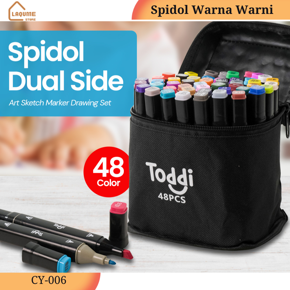 

Toddi Spidol Warna Warni 1 Set Stabilo 48 Warna Dual Side Fine Art Brush Pen Animation Marker Set
