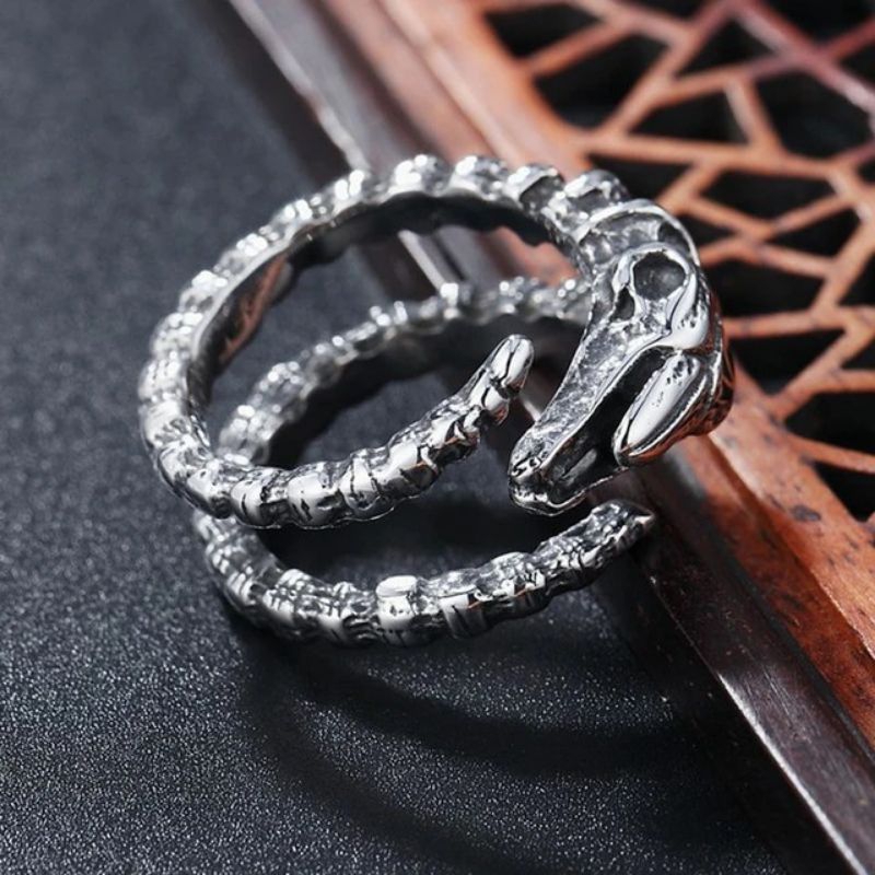 Cincin Tengkorak Kambing Bertanduk Panjang - Satanic Baphomet Adjustable Ring