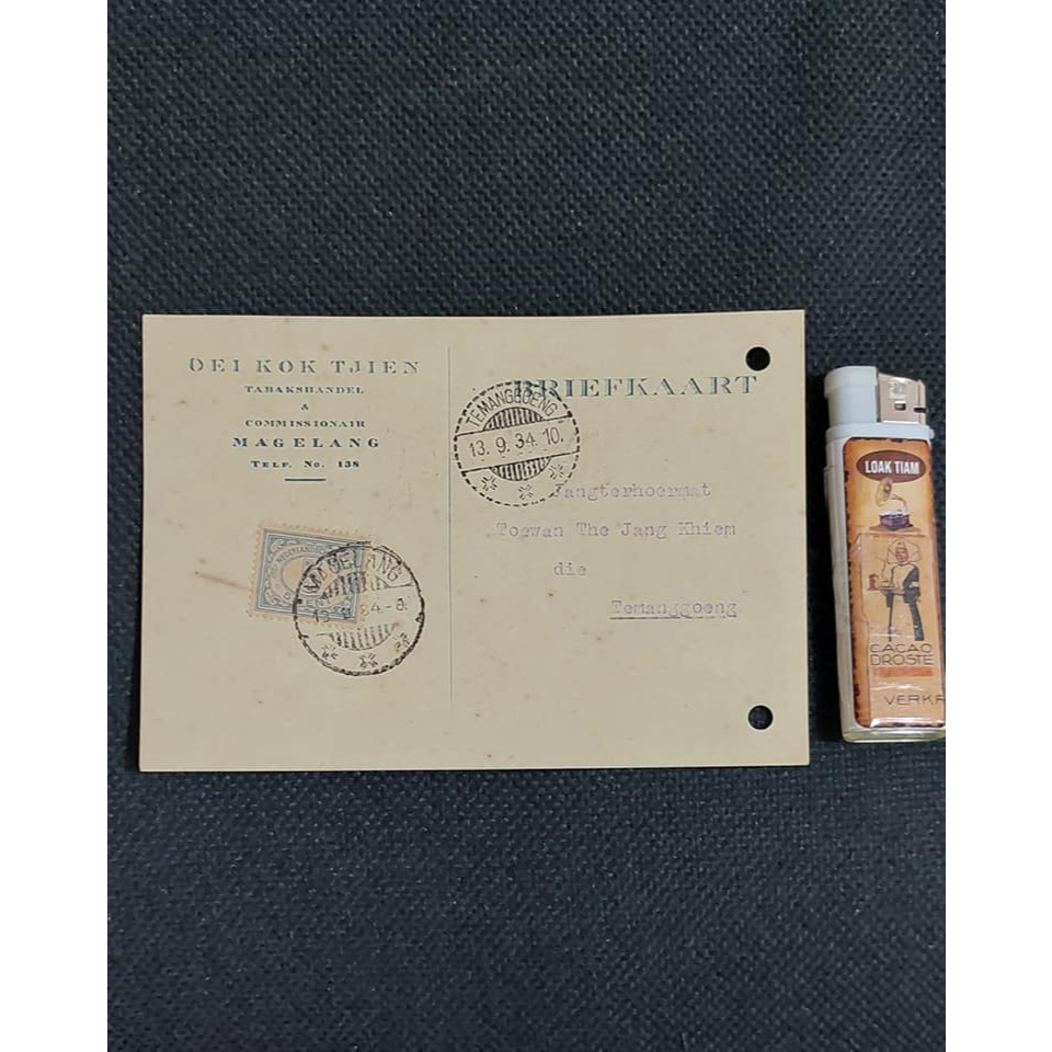 

briefkaart authentic dari oei kok tjien magelang untuk toean the jang khien temanggoeng 13 september 1934