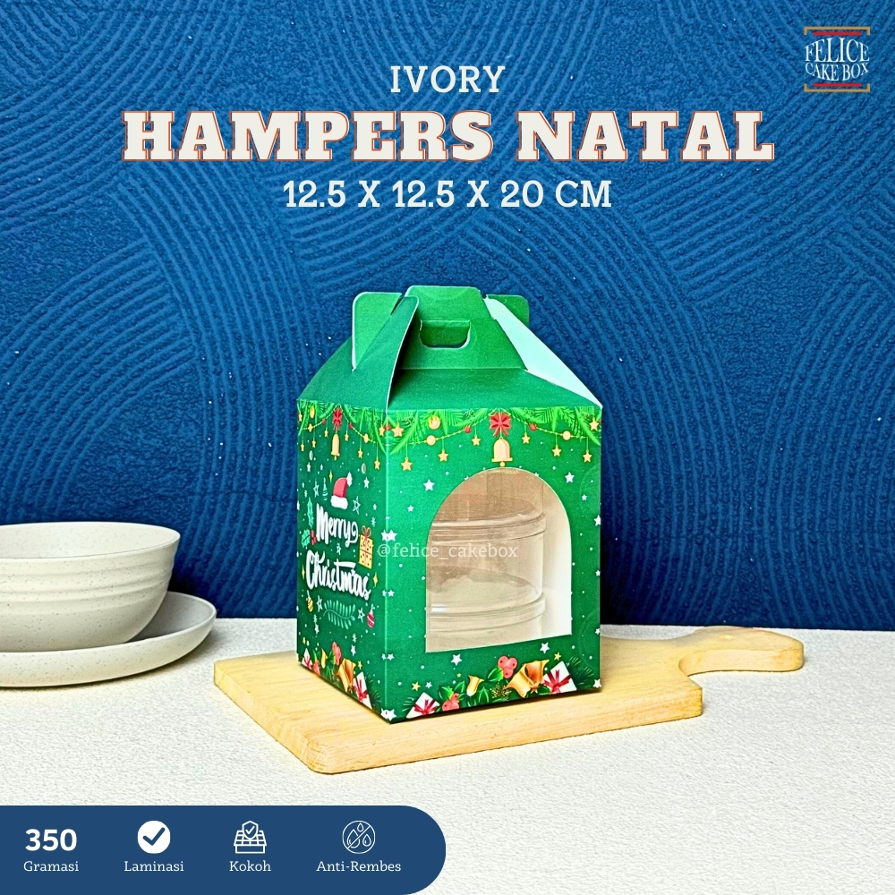 

BOX HAMPERS NATAL 3 TOPLES BULAT 250GR 12.5X12.5X20 CM / DUS HAMPERS NATAL GABLE / BOX JINJING NATAL KUE KERING / GABLE BOX NATAL IVORY