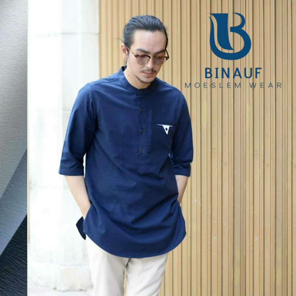 BINAUF - Koko Kurta Kantong Polos -  Kurta Pakistan 3/4, Baju Muslim Pria