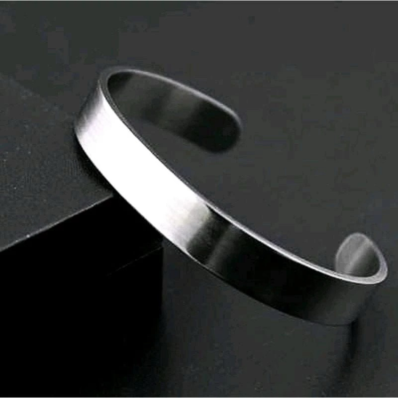 GELANG BAJA BESI PUTIH PRIA PLAT POLOS ANTI KARAT SELAMA NYA MODEL C