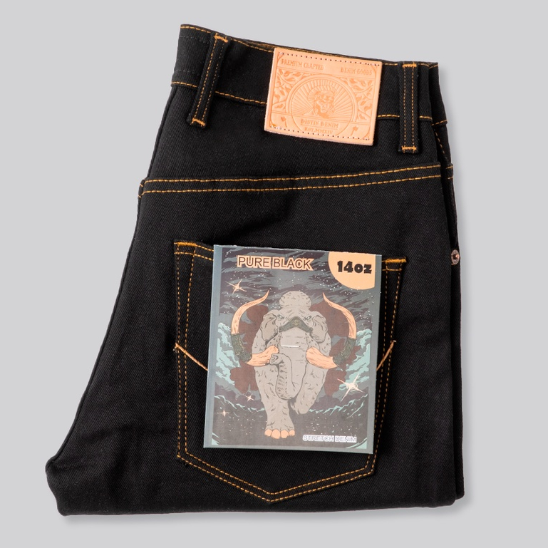 PURE X BLACK DENIM SELVEDGE ACCENT - Celana Denim Black Selvedge Accent 13.5oz Black Denim Strecth