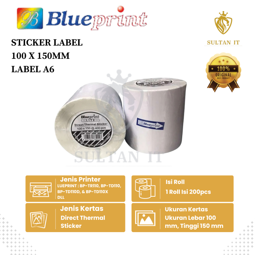 

Blueprint Stiker Label A6 100 x 150mm Isi 200 Sticker / Lite Direct Thermal Sticker Online Shop Barcode 100x150mm