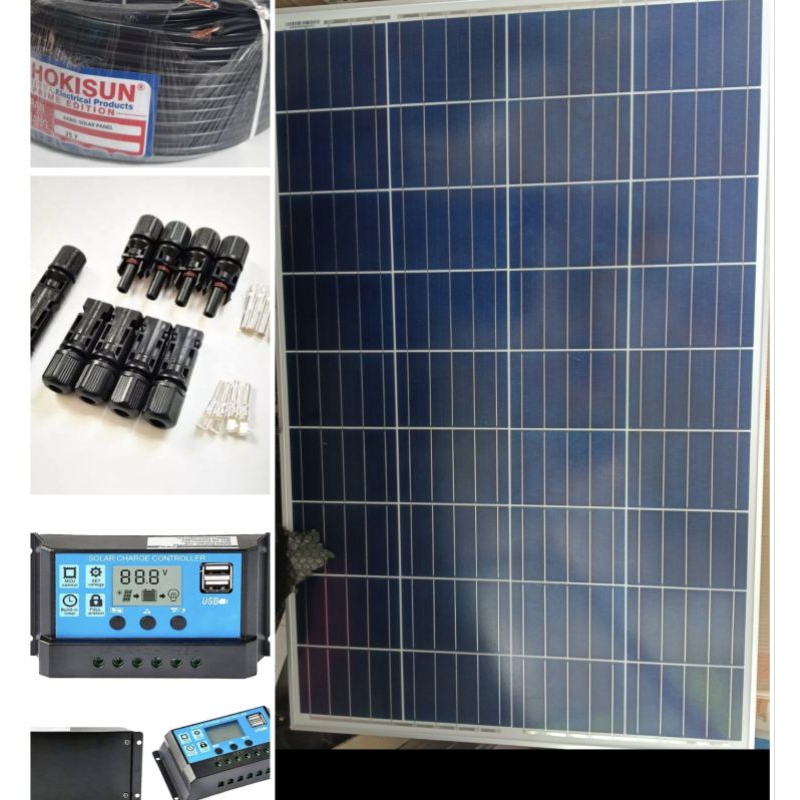 Panel Surya Set 100 Wp Controller Kabel Conector FREE LAMPU DC