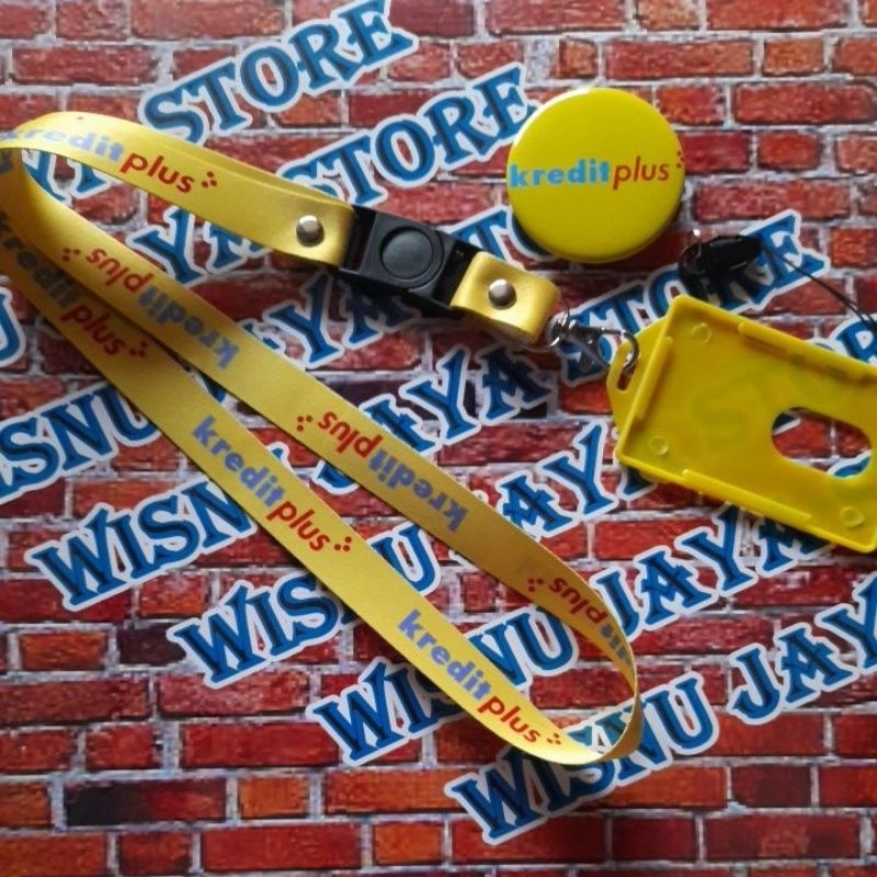 

lanyard tali idcard layer Kredit plus kuning dan holder bonus/free pin dan strap hp