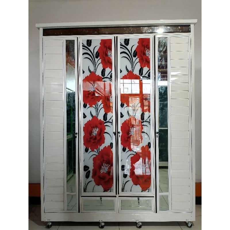 lemari pakaian aluminium Pintu 4 full kaca jumbo