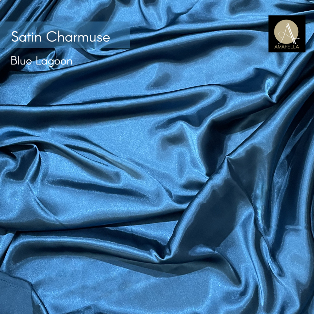1/2 meter Kain Satin Charmuse / Sateen Silk Premium Blue Lagoon