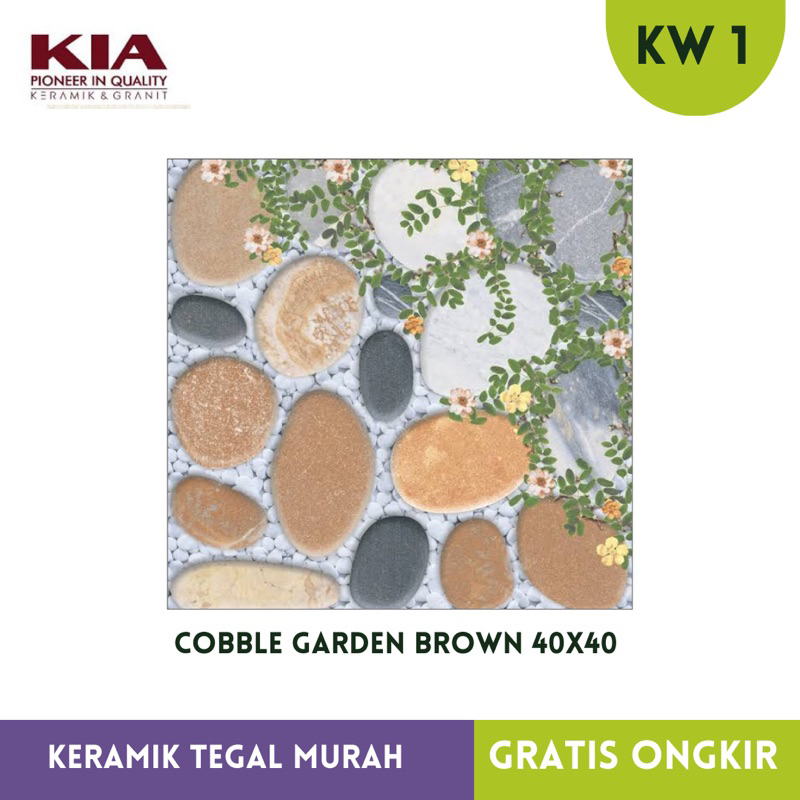 Keramik Teras Kasar 40x40 KIA Cobble Garden Grey Brown KW1 keramik batu