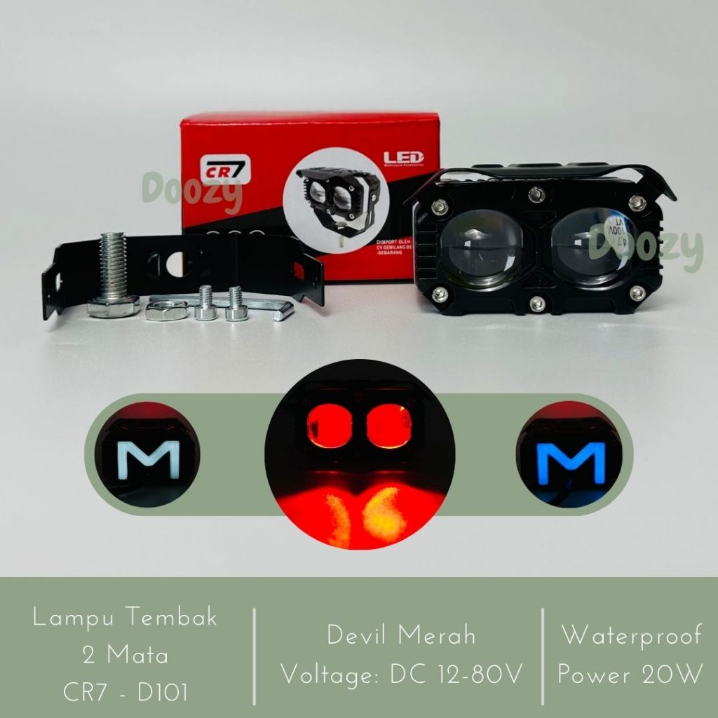 CR7 D101 Lampu Tembak 2 Mata Devil Merah Dan Senja M Waterproof