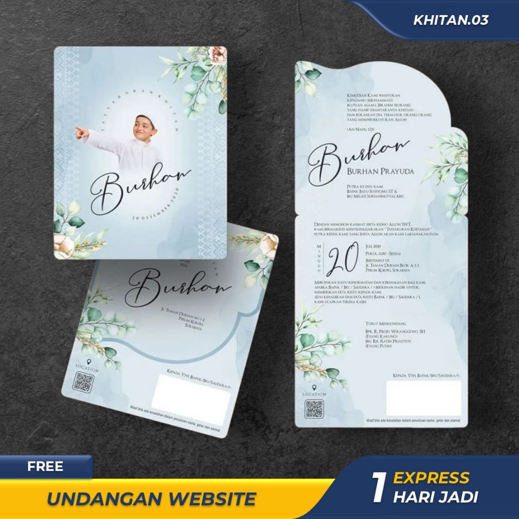 CETAK UNDANGAN KHITANAN SUNATAN AESTHETIC ELEGANT SIMPLE MURAH SOFTCOVER CUSTOM FOTO LIPAT 2 BAHAN T