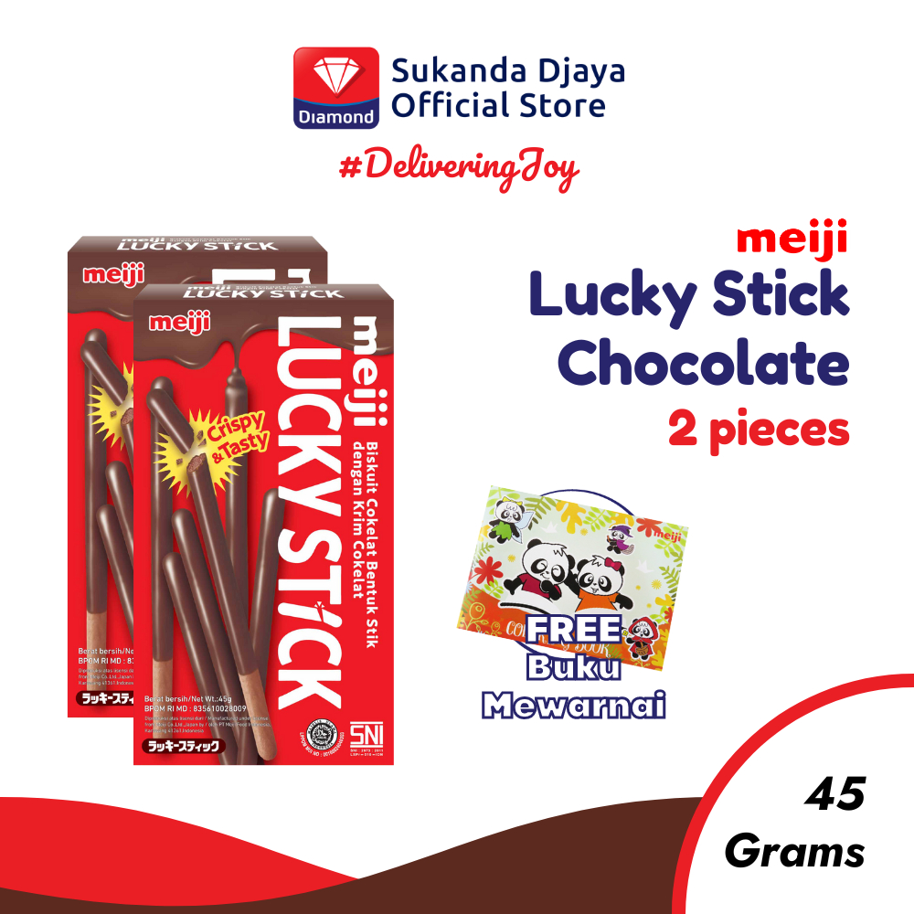 

Meiji Lucky Stick Biscuit Chocolate Snack 45 Gr ISI 2 [Free Buku Mewarnai]