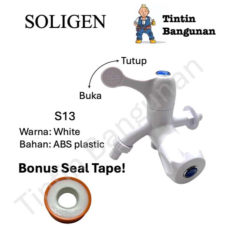 Kran Cabang SOLIGEN S13 plastik ABS PVC/ Keran Double Dobel Engkol Putar SOLIGEN/ Kran Shower SOLIGE