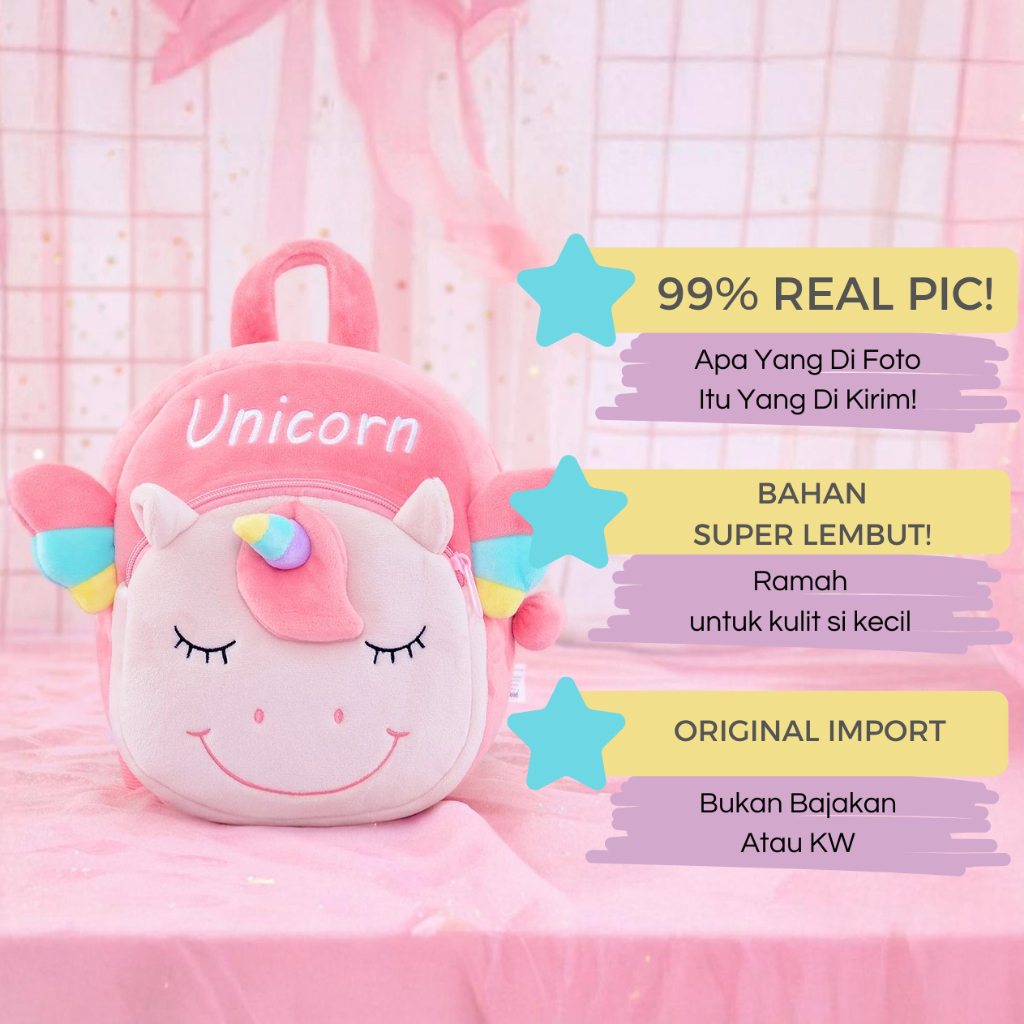 Tas Sekolah Anak Cewek Unicorn – Tas Anak PAUD dan TK – Ransel Boneka Unicorn Anak Perempuan – Tas S