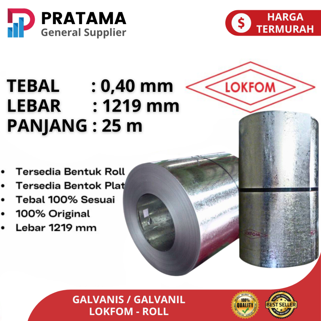 Plat Galvanis / Seng Galvanis BJLS Lokfom Roll 0,40mm pengiriman surabaya