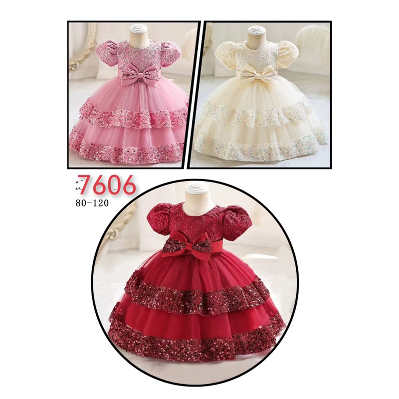 GAUN PESTA IMPORT ANAK 1-5tahun/GAUN NATAL ANAK CEWEK/GAUN ULANG TAHUN ANAK CEWEK/GAUN IMPORT 7606